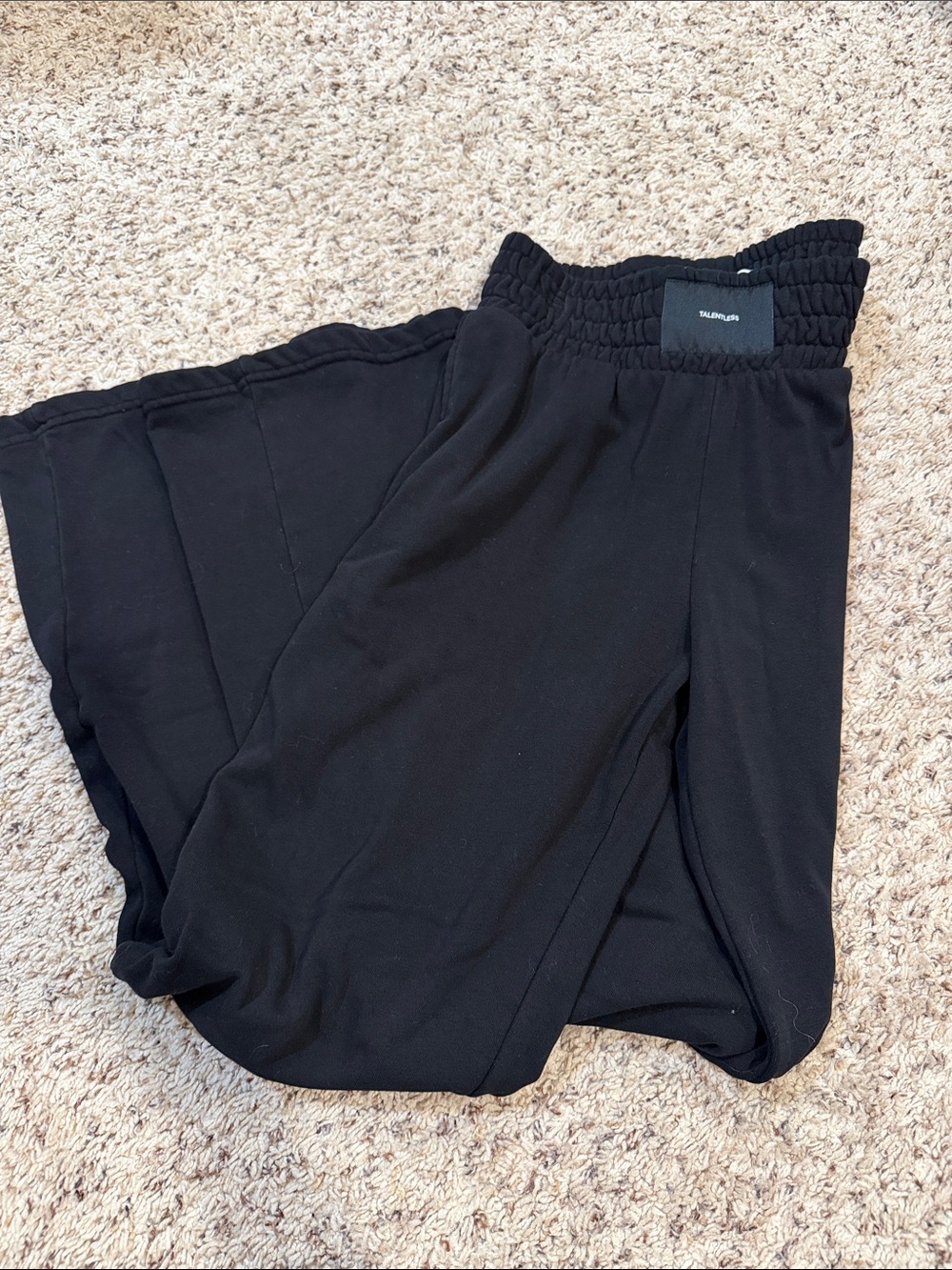 Black Smocked Waist Wide Leg Pants
